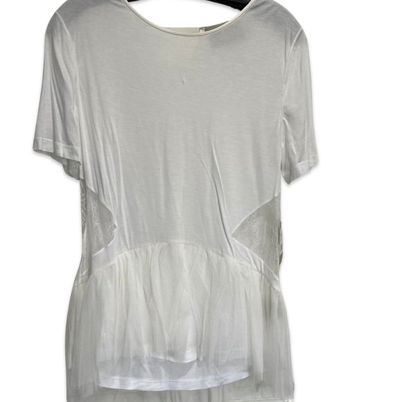 NWT Jason Wu Ivory Mixed Media Tulle-Trimmed T-shirt Top - Size L - Picture 1 of 5